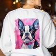 Dog Pink Boston Terrier Women's Sweatshirt Back Print White