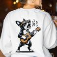 Dog Playing Guitar Singing Boston Terrier For Men Women Girls Kids Women's Sweatshirt Back Print White