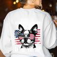 Even My Boston Terrier Loves Trump Trump Supporter Dog Lover Women's Sweatshirt Back Print White