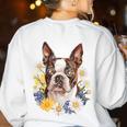 Floral Boston Terrier Women's Sweatshirt Back Print White