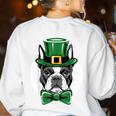 Green Boston Terrier Shamrock St Patricks Day Boston Terrier Women's Sweatshirt Back Print White