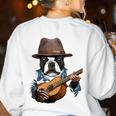 Guitar Shirt Boston Terrier Dog Playing Acoustic Guitar Women's Sweatshirt Back Print White
