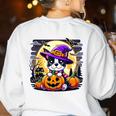 Halloween Boston Terrier Dog Breed With Jack O' Lantern Art Women's Sweatshirt Back Print White