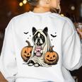 Halloween Boston Terrier Ghost Women's Sweatshirt Back Print White