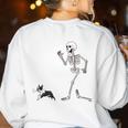 Halloween Boston Terrier And Skeleton Women's Sweatshirt Back Print White