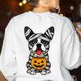 Halloween Dog Boston Terrier Mummy Costume Men Women Kids Women's Sweatshirt Back Print White