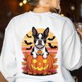 Halloween Retro Boston Terrier Women's Sweatshirt Back Print White