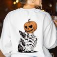 Halloween Skeleton Boston Terrier Women's Sweatshirt Back Print White
