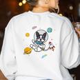Kawaii Kids & Boys Astronaut Space Boston Terrier Dog Lover Women's Sweatshirt Back Print White