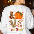 Love 2nd Grade Happy Fall Thanksgiving For 2nd Teacher For Men Women Girls Kids Women&#x27;s Sweatshirt Back Print White