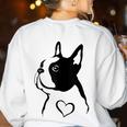 I Love My Boston Terrier Dog With Heart Women's Sweatshirt Back Print White