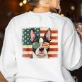 Patriotic Boston Terrier Dog Lover USA Flag 4th Of July For Men Women Kids Women's Sweatshirt Back Print White