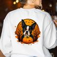 Pumpkin Boston Terrier Costume On Boston Terrier Halloween Women's Sweatshirt Back Print White