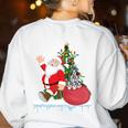Santa Ugly Christmas Tree Lights Boston Terrier Dog Lover Women's Sweatshirt Back Print White
