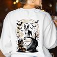 Spooky Halloween Moon Boston Terrier Boston Bull Bostie Women's Sweatshirt Back Print White