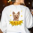 Sunflower Yorkie Mom Dog Lover Women's Sweatshirt Back Print White