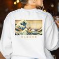 Surfing Boston Terrier Kanagawa Wave Japanese Dog For Men Women Kids Women's Sweatshirt Back Print White