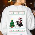 Ugly Christmas Tree Lights Xmas Santa Riding Boston Terrier Women's Sweatshirt Back Print White