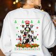 Ugly Sweater Christmas Tree Boston Terrier Dog Xmas Pajama Women's Sweatshirt Back Print White
