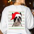 Ugly Xmas Sweater Santa Boston Terrier Dog Christmas For Men Women Kids Women's Sweatshirt Back Print White