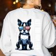 USA Flag Boston Terrier Best Dog Mom Ever 2025 Women's Sweatshirt Back Print White