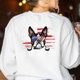 Vintage Boston Terrier Dad American Flag Father's Day Women's Sweatshirt Back Print White