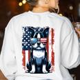 Vintage Boston Terrier Dog American USA US Flag Pets Lovers Women's Sweatshirt Back Print White