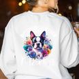 Watercolor Floral Boston Terrier Mama Dog Lover Mother's Day For Men Women Girls Kids Women's Sweatshirt Back Print White