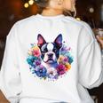 Watercolor Floral Boston Terrier Mama Dog Lover Mother's Day Women's Sweatshirt Back Print White