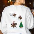 Xmas Lighting Tree Santa Riding Boston Terrier Christmas Women's Sweatshirt Back Print White