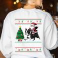 Xmas Tree Lighting Santa Riding Boston Terrier Christmas Women's Sweatshirt Back Print White