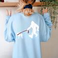 Bigfoot Walking With Bull Terrier Dog Women's Sweatshirt Back Print Light Blue