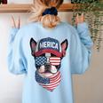 Boston Terrier 4th Of July US Merica Bostie Dog Patriotic For Men Women Kids Women's Sweatshirt Back Print Light Blue