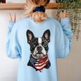 Boston Terrier American Flag Women's Sweatshirt Back Print Light Blue