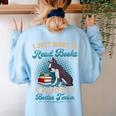 Boston Terrier American Gentleman Bibliophile Book Lover Women's Sweatshirt Back Print Light Blue