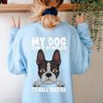 Boston Terrier American Gentleman Dog Lover I'm Well Trained Women's Sweatshirt Back Print Light Blue