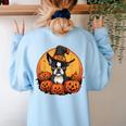Boston Terrier Bostie Dog Breed Pet Halloween Pumpkins Women's Sweatshirt Back Print Light Blue