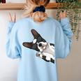 Boston Terrier Bostie Dog Kids Men Women's Sweatshirt Back Print Light Blue