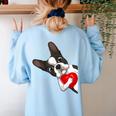Boston Terrier Bostie Dog Kids Women Girls Women's Sweatshirt Back Print Light Blue