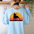 Boston Terrier Bostie Sunset Retro Dog Pet Mom Dad Women's Sweatshirt Back Print Light Blue