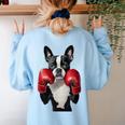 Boston Terrier Boxing Women's Sweatshirt Back Print Light Blue