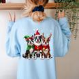 Boston Terrier Christmas Dogs Santa Reindeer Elf Women's Sweatshirt Back Print Light Blue