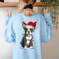 Boston Terrier Christmas Santa Hat Tree Lights Pajama Women's Sweatshirt Back Print Light Blue