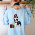 Boston Terrier Christmas T Shirt-Life Is Merrier Premium Tri-Blend Women's Sweatshirt Back Print Light Blue