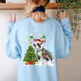Boston Terrier Christmas Tree Lights Santa Hat Women's Sweatshirt Back Print Light Blue