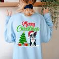 Boston Terrier Christmas Tree Lights Xmas Dog Lover Women's Sweatshirt Back Print Light Blue