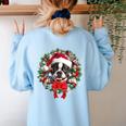 Boston Terrier Christmas Wreath Decoration Xmas Pajamas Women's Sweatshirt Back Print Light Blue