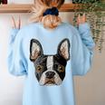 Boston Terrier Cute Puppy Face Dog Lover Pet Owner Women's Sweatshirt Back Print Light Blue