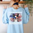 Boston Terrier Dad American Flag 4th Of July Dog Fathers Day Women's Sweatshirt Back Print Light Blue