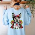 Boston Terrier Dia De Los Muertos Day Of The Dead Dog Skull For Men Women Kids Women's Sweatshirt Back Print Light Blue